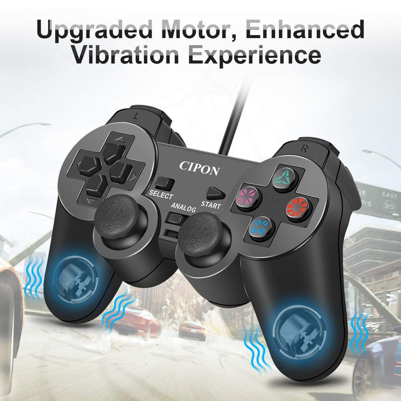Cipon Wired Controller for PS-2 Console, Black Remote Controllers, PS-2 Accessories Gamepad with Double Vibration, 71 IN Cable - Image 3
